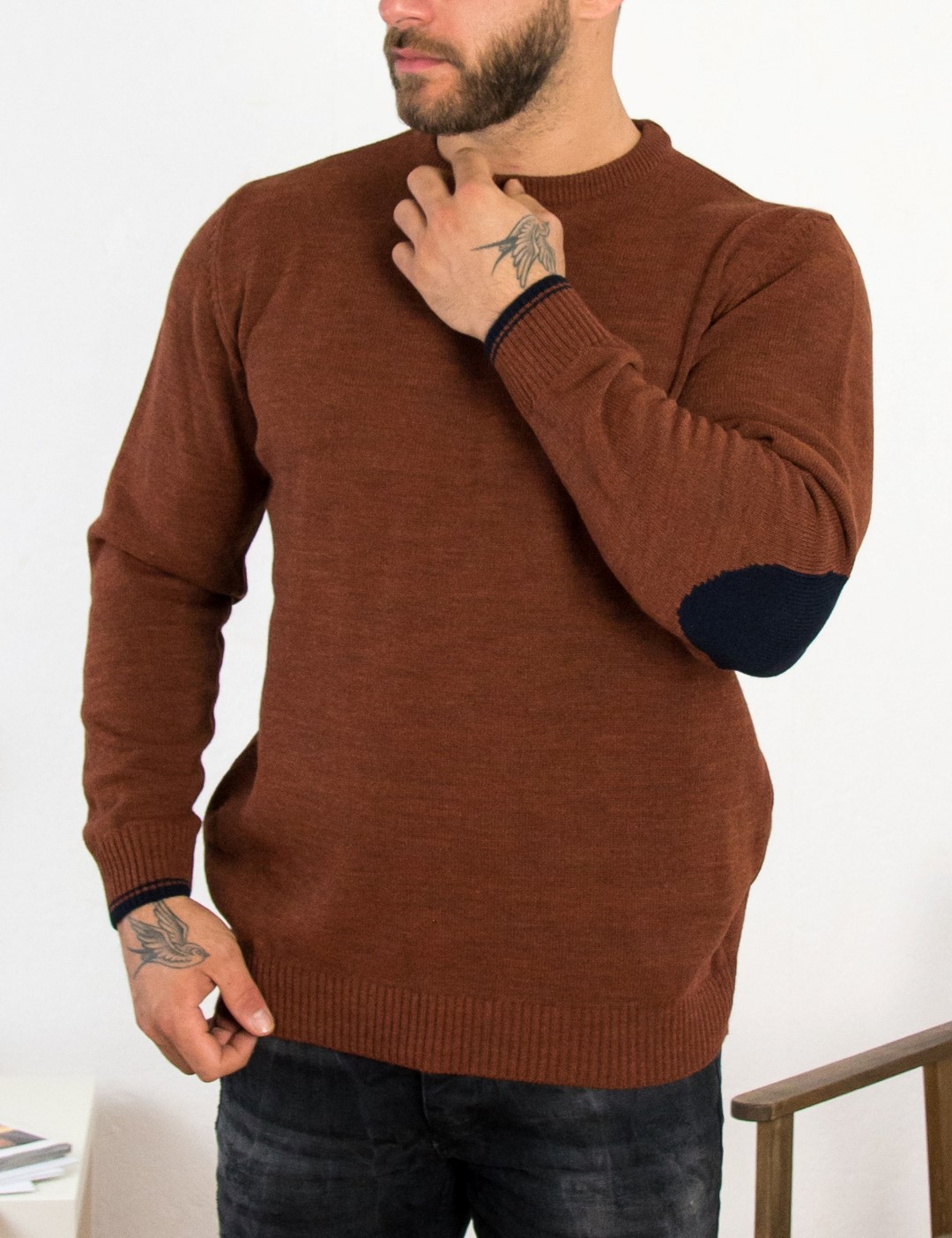 Darious ανδρικό κεραμιδί πλεκτό πουλόβερ με διχρωμία 18555A φωτογραφία